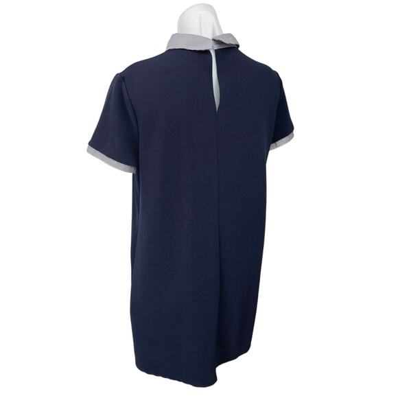 Zara Women's Navy Blue Knit Stripe Collar Short Sleeve Mini Polo Shift Dress L - Picture 5 of 8
